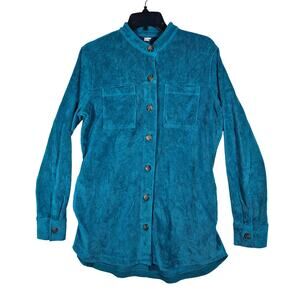 Lands End Shacket Adult Small 6-8 Blue Sport Corduroy Button Up Sweater Womens